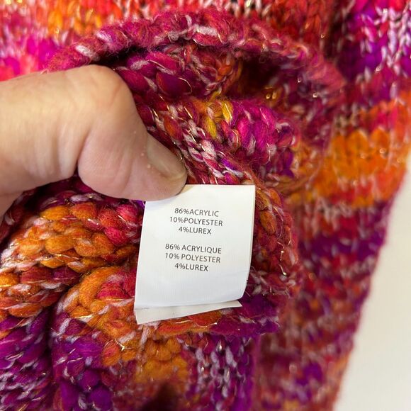 Ramy Brook NY Pink Orange Metallic Striped Chunky LS Turtleneck Sweater Size S - Picture 9 of 12